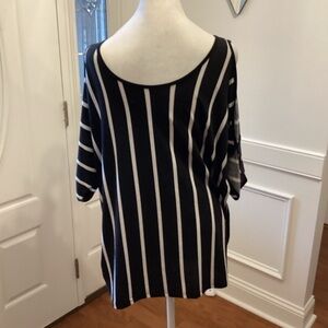 Cold Shoulder Striped Black and White Blouse